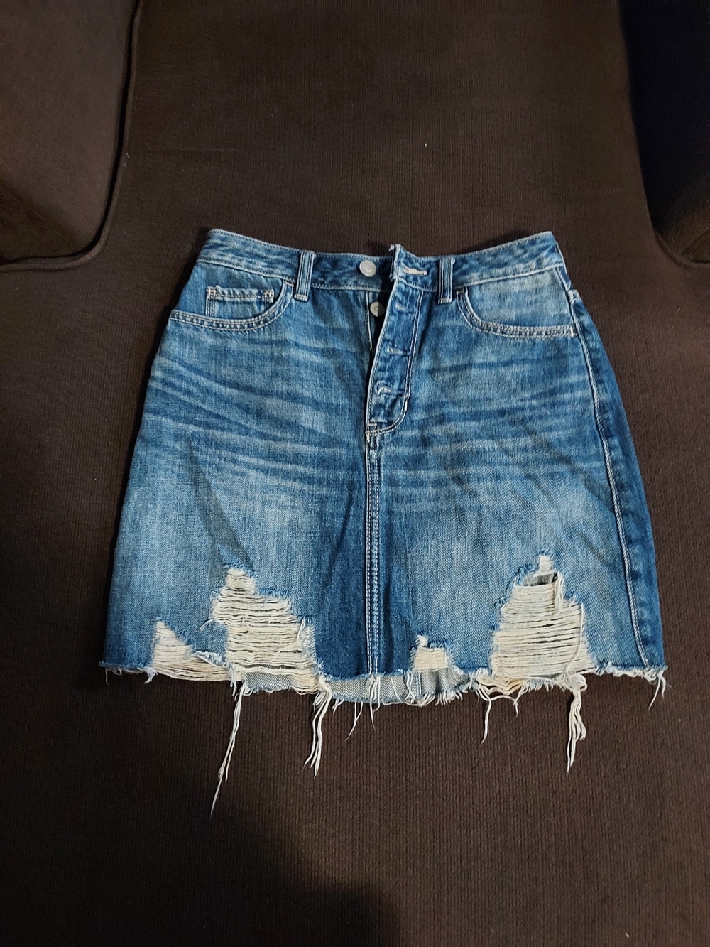Hollister Blue Distressed Denim Mini Skirt with Frayed Hem